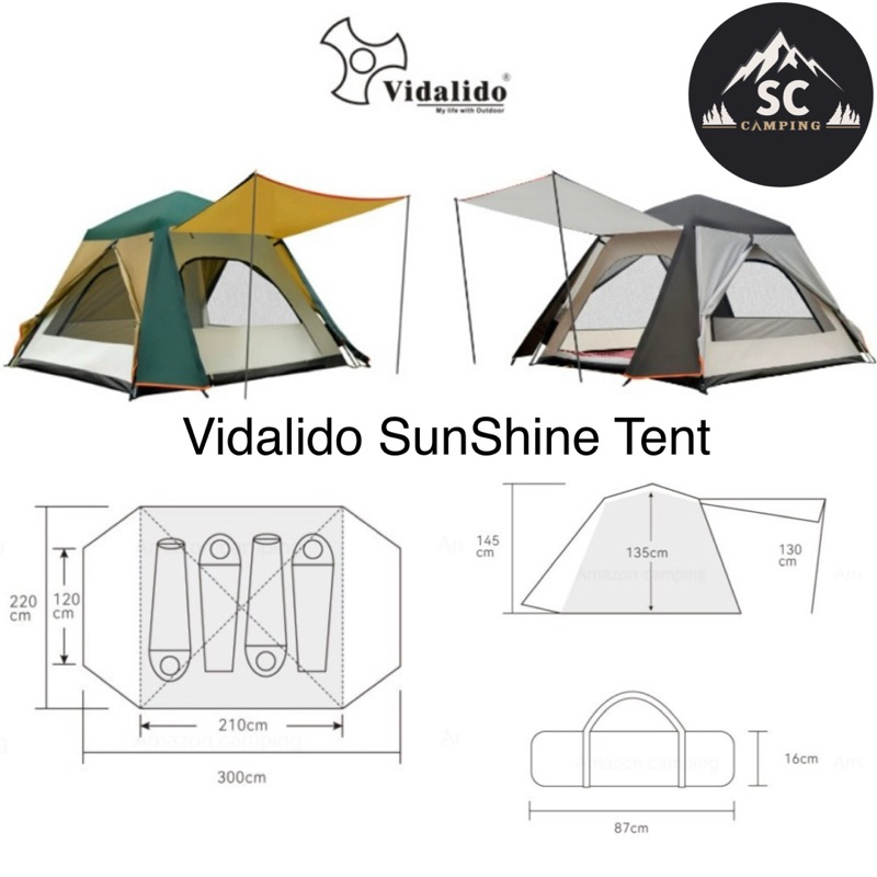 Vidalido SunShine Instant Tent เต็นท์กางอัตโนมัติ ขนาดใหญ่ 3-4 คน กางง่ายเพียง 5 นาที🎉