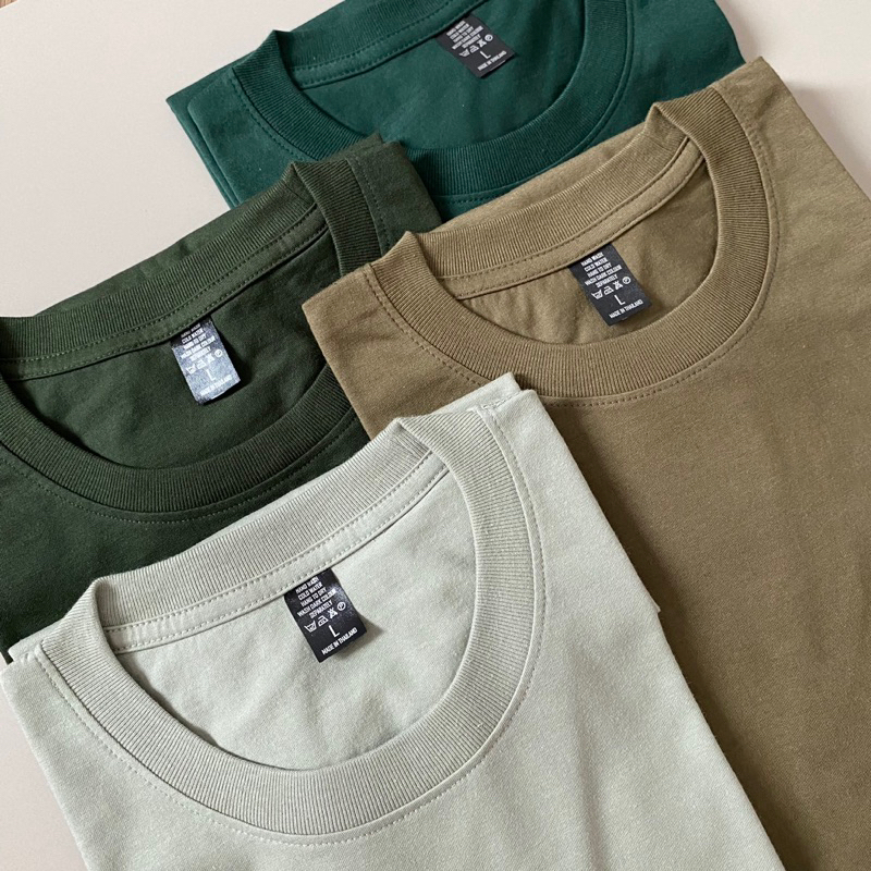 ⚡️NEW⚡️เสื้อยืดสีพื้นคอกลมสีเขียวมัจฉะ สีโอลีฟ สีเขียวขี้ม้า สีฟอเรสต์