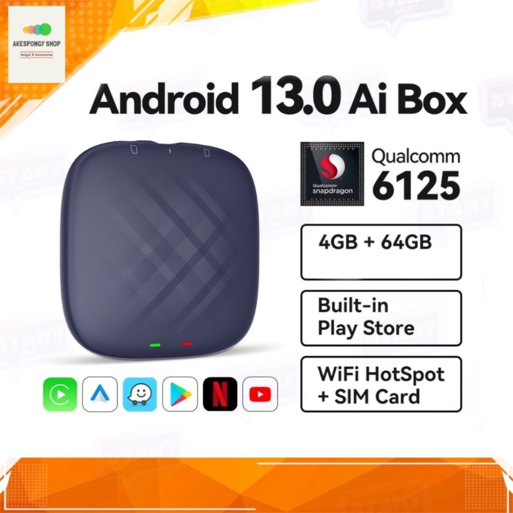 กล่องแอนดรอยด์ Android AI Box Ram 4gb/Rom 64gb CPU 8cores Android Ver.13 รองรับจอรถยนต์ AppIe CarPlay &amp; Android Auto