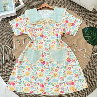 Dress ทรงปล่อยกระเป๋าหัวใจลายน่ารัก( Vp-กระเป๋าหัวใจ)