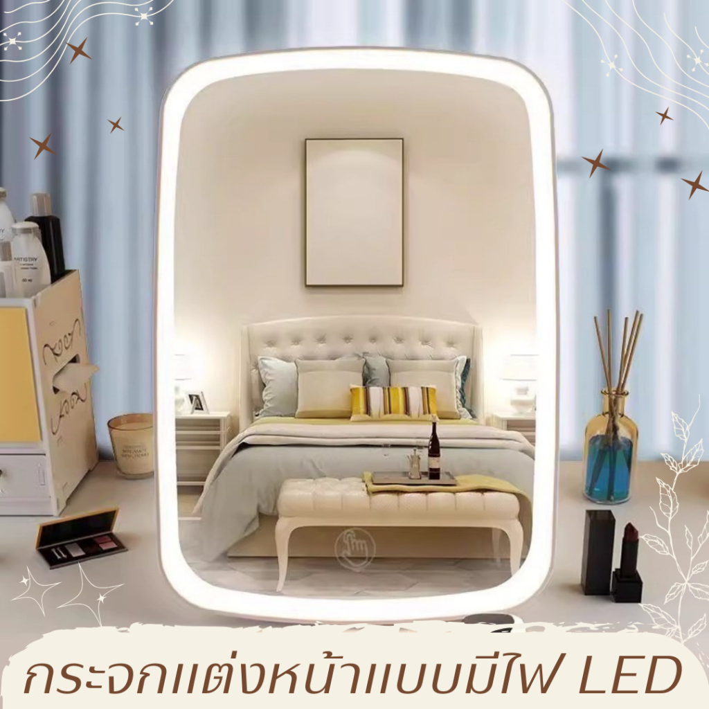 กระจกแต่งหน้าไฟ LED🌸การควบคุมที่ไวต่อการสัมผัส LED แสงธรรมชาติ อายุการใช้งานแบตเตอรี่ยาวนาน