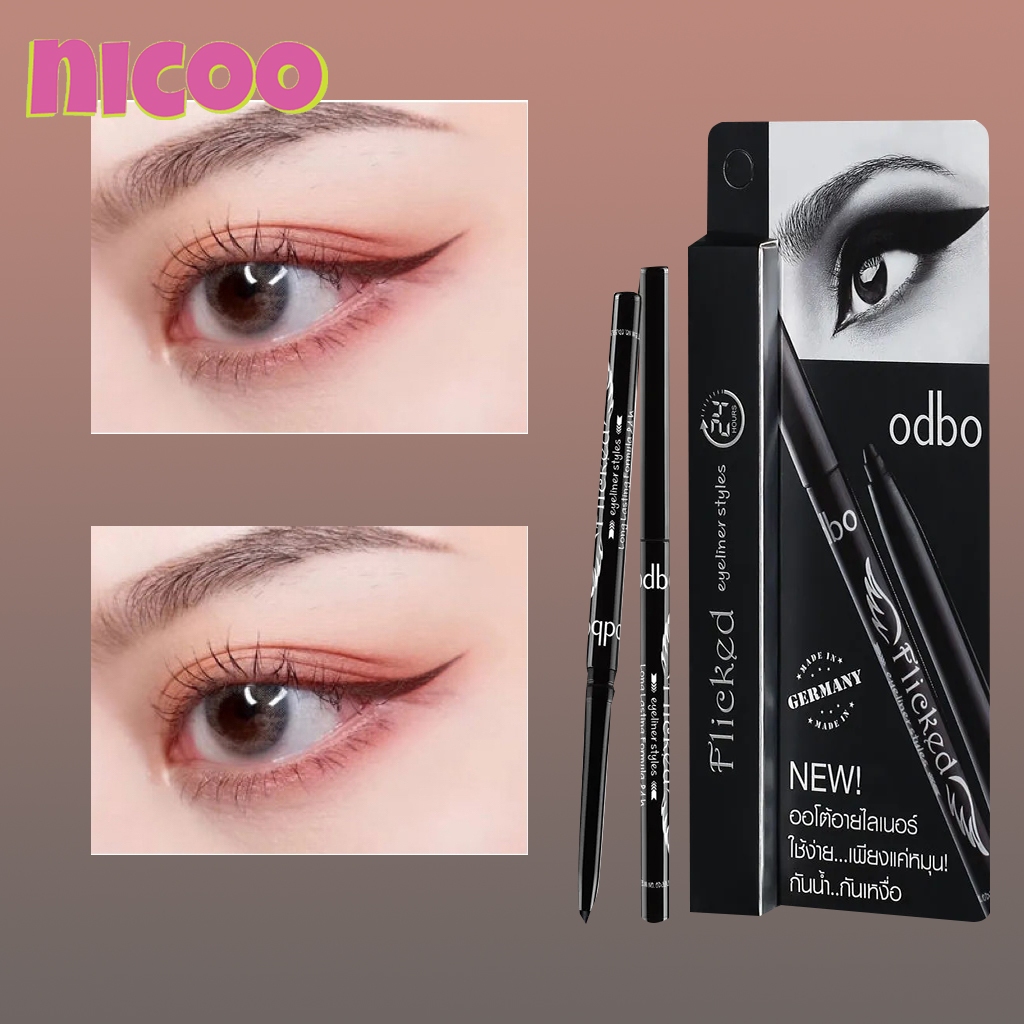 NICOOอายไลเนอร์ สีดํา น้ำและกันเหงื่อติดทนนานไม่เลอะเทอะ กรีดง่าย แห้งเร็ว ที่กรีดขอบตาแบบน้ำ Pencil Eyeliner