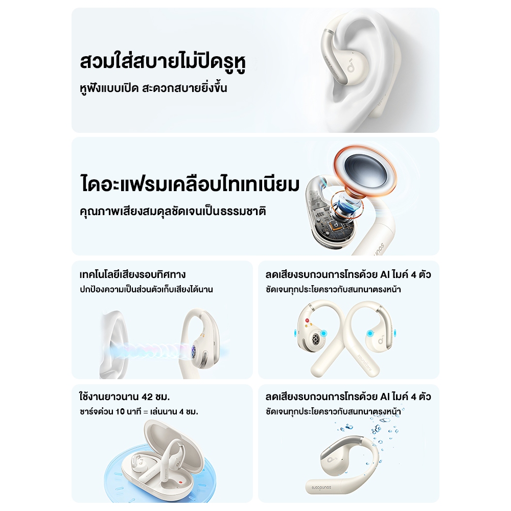 Anker Soundcore AeroFit Open-Ear Sport Earbuds Aerofit series หูฟังออกกำลังกาย หูฟังสำหรับใส่วิ่งกัน A3872