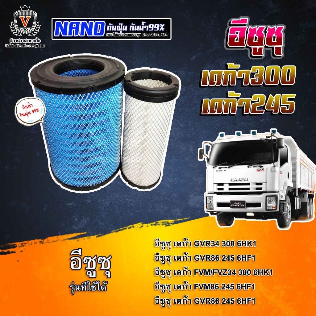 ไส้กรองอากาศ นาโนกันน้ำ Isuzu Deca300 อีซูซุ เดก้า300,FVZ300,เดก้า245,FVM,FVZ245, 8-98071423-0+8-980