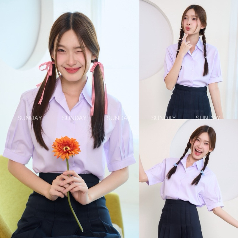 เสื้อนักเรียนหญิงมอปลาย สีโอโม่ เสื้อนักเรียนหญิง เสื้อมอปลาย แขนจีบ-ปกเชิต