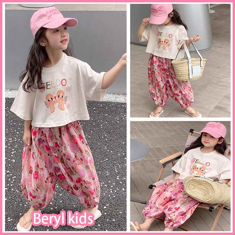 Beryl kids เสื้อผ้าเด็กผญ เสื้อผ้าเด็กโต เด็กหญิงชุดสูท y2k ชุดกางเกงผ้ามัดย้อมแบบลำลองสไตล์เกาหลี 1-7ปี