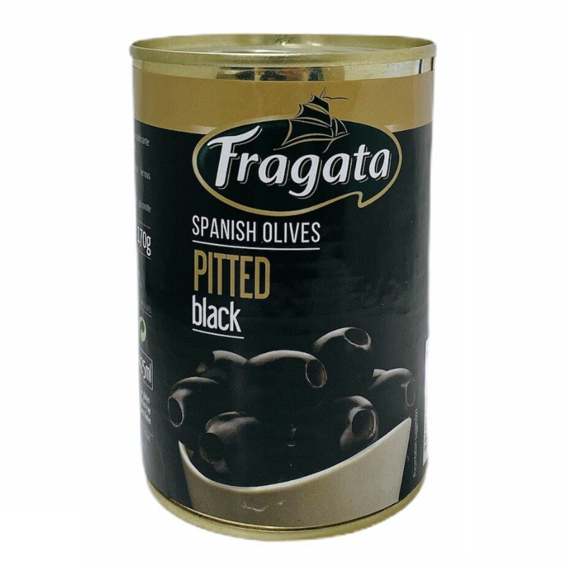 ฟรากาตา มะกอกดำไม่มีเมล็ด ในกระป๋อง 400 กรัม – Pitted Black Olives 400g Fragata brand