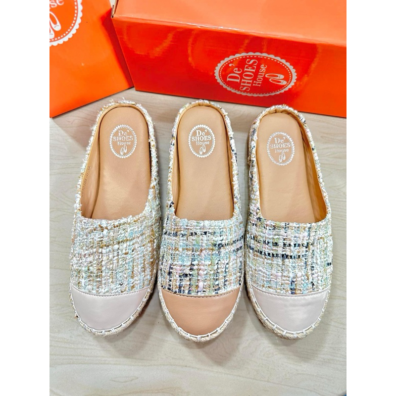 รหัส 505 มาใหม่ รองเท้าเปิดส้นผ้าทวีตสไตล์ลุคคุณสั่งบวกเพิ่ม1ไซซ์/งานกล่อง