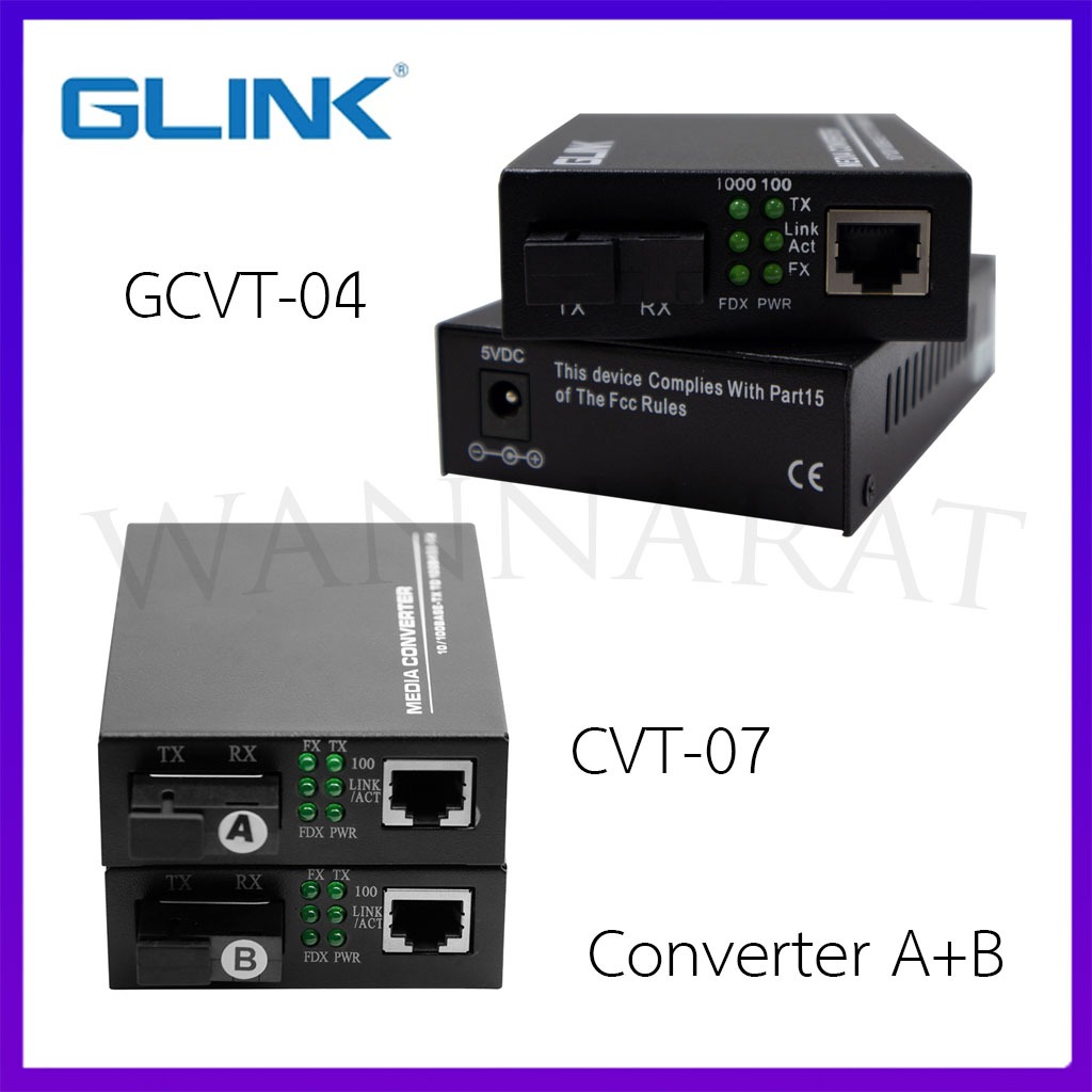 Glink CVT-07/GCVT-04 Fiber Ethernet Media Converter A+B 10/100/1000 20Km/3Km SC Fiber Single