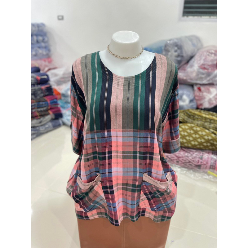 เสื้อผ้าขาวม้าหมักโคลนคอกลม อก 50 นิ้ว
