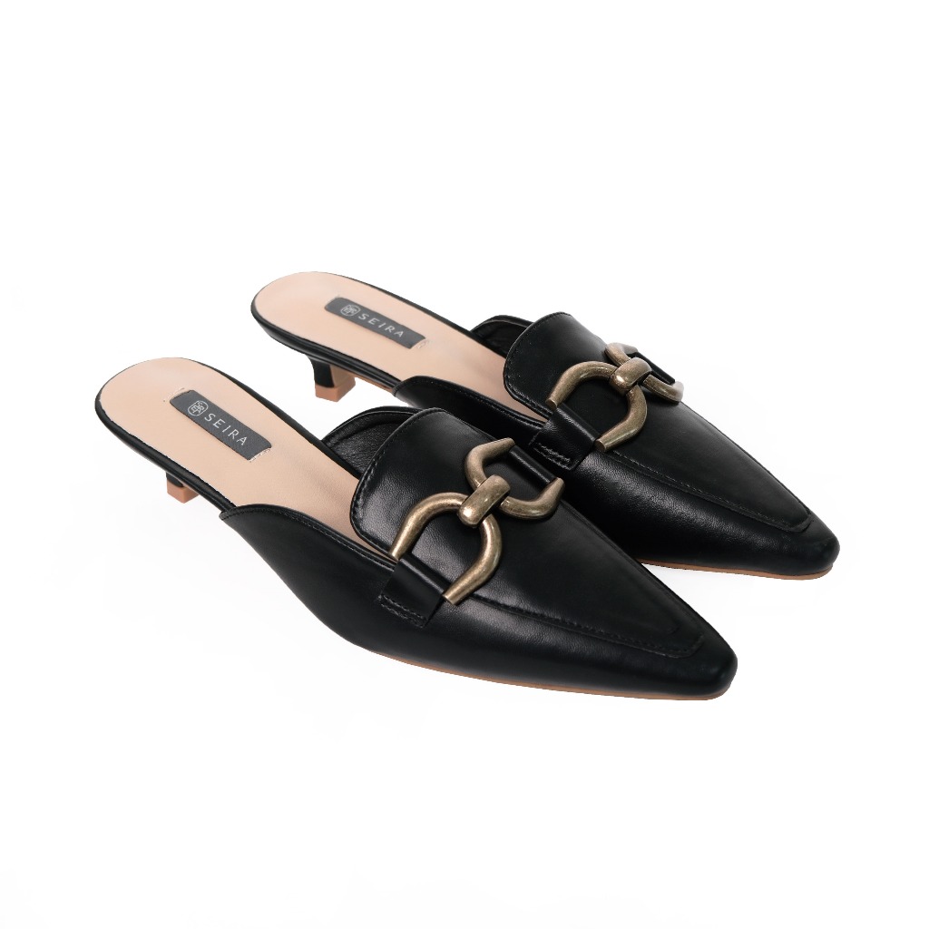Seira - Callar Pointed Heels รองเท้าส้นสูง เปิดส้น หัวแหลม สูง 1 นิ้ว อะไหล่เกือกม้า สีทองวินเทจ