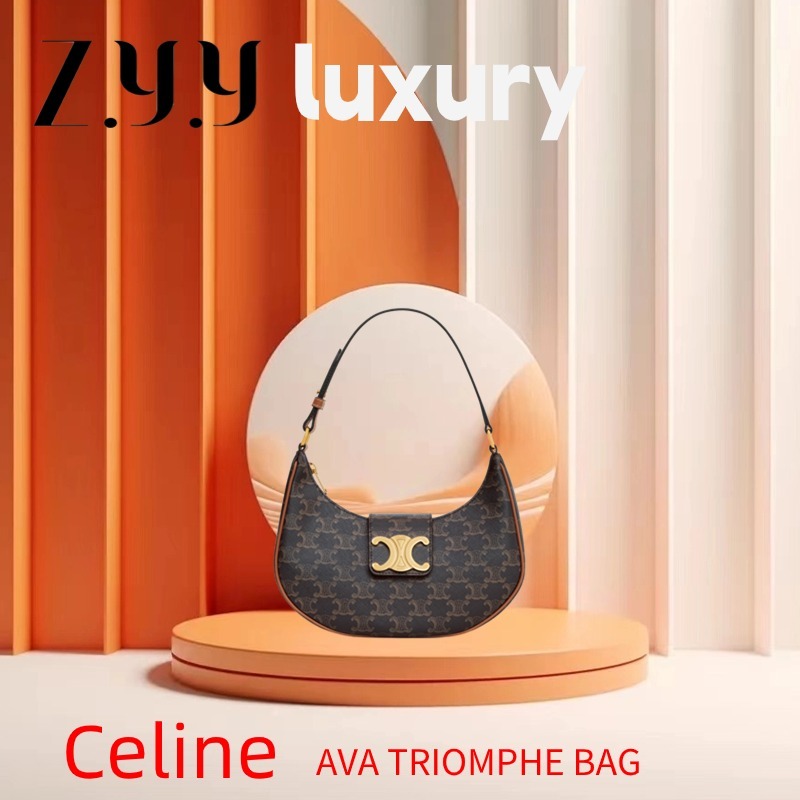 New Hot sales ราคาพิเศษ 🍒ซีลีน Celine AVA TRIOMPHE LOGO PRINT BAG🍒กระเป๋าใต้วงแขน Celine new AVA กระเป๋าถือสุภาพสตรี