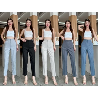 NEW 💟💝PD15 ขนาด S-2XL กางเกง8ส่วนขากระบอกเล็ก กระบอกเล็กเอวสูง ตะขอหน้า มีหูเข็มขัด