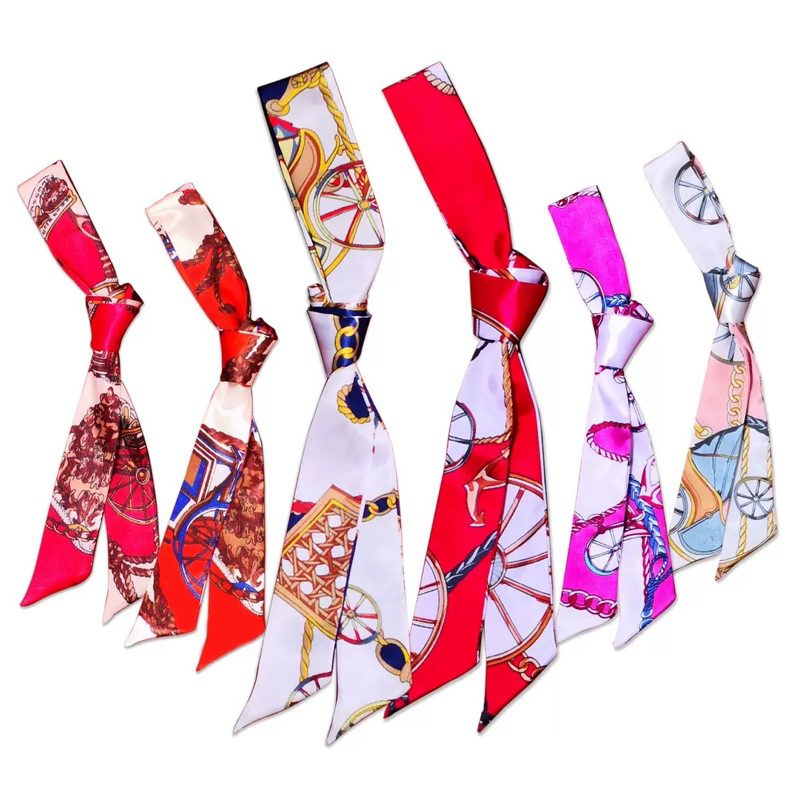 ผ้าพันหูกระเป๋าจากไหมซาติน : Silk Satin Scarf (4x90cm)