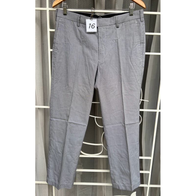 ก272)Uniqlo-Kando pants กางเกงทำงานชาย ลายชิโนริ 🔺เอว 34” (82 cm)