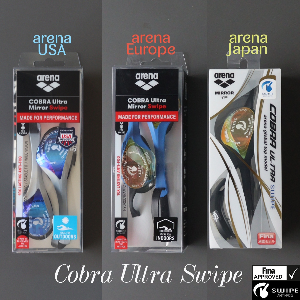แว่นตาว่ายน้ำ Cobra Ultra Mirror Swipe : Arena Europe, Arena USA และ Arena Japan