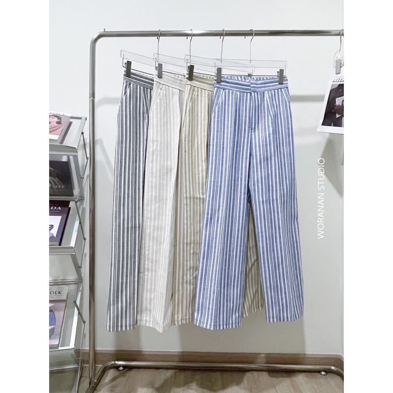S-XXXL ꫛꫀꪝ c o ll e c t i o n ผ้าลินินลายริ้วพร้อมส่ง