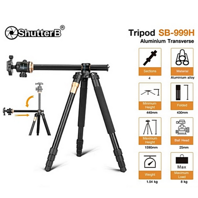 Shutter B Tripod Aluminium SB-999H GOLD Transverse