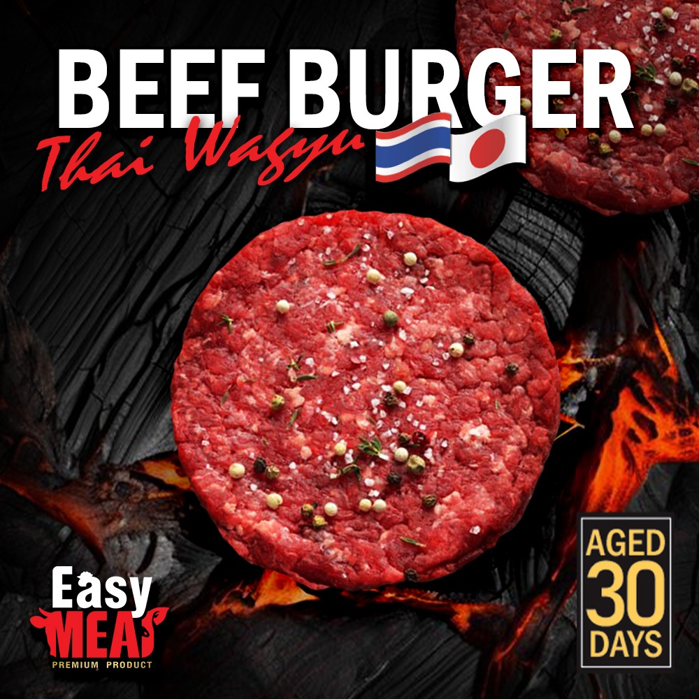 เนื้อเบอร์เกอร์ไทยวากิวเอจ 30วัน Beef Buger 180 g.Thai Wagyu Aged 30 days