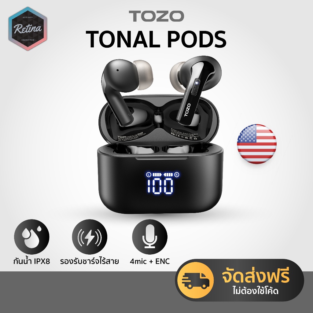 [ รับประกันศูนย์ไทย 1 ปี ] TOZO Tonal Pods ต่อยอดจากรุ่นเดิมมาพร้อมทรง inear ใส่กระชับขึ้น กันน้ำถึง