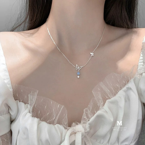 MEET พร้อมส่ง แฟชั่นสุดชิค สร้อยคอเงินแท้ Moonstone สร้อยเงิน สร้อยเงินแท้925 สร้อยคอเพชร สร้อยแฟชั่น สร้อยคอผู้หญิง