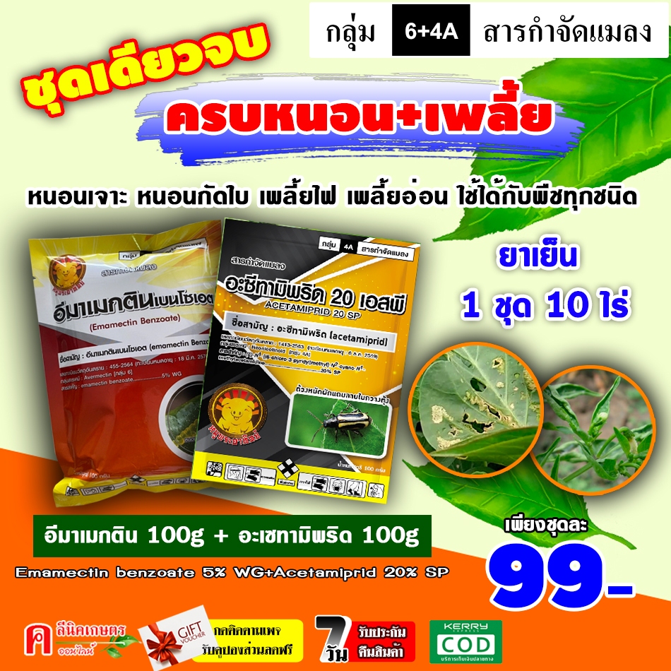 ชุดหนอน-เพลี้ย ⚡️ อีมา_หมู 100g ( อีมาเมกติน )+เซก้า 100g ( อะเซทามิพริด ) กำจัดแมลงได้ทั้ง หนอน-เพลี้ย หนอนม้วนใบ หนอน