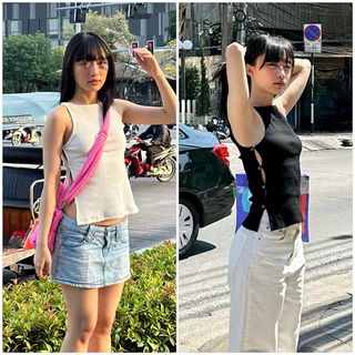 Quera Tank เสื้อกล้ามผู้หญิง ทรงเข้ารูป กระดุมผ้าข้าง ดีไซน์มินิมอล ใส่เที่ยว/ทำงาน | Liz Room