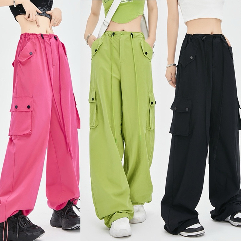 LADY_JEANS#7881(A)()กางเกงคาร์โก้เอวสูง y2k รุ่นเชือกยาว เนื้อผ้าดีมากเก็บสะโพก ผ้าทิ้งทรงตรงสวย