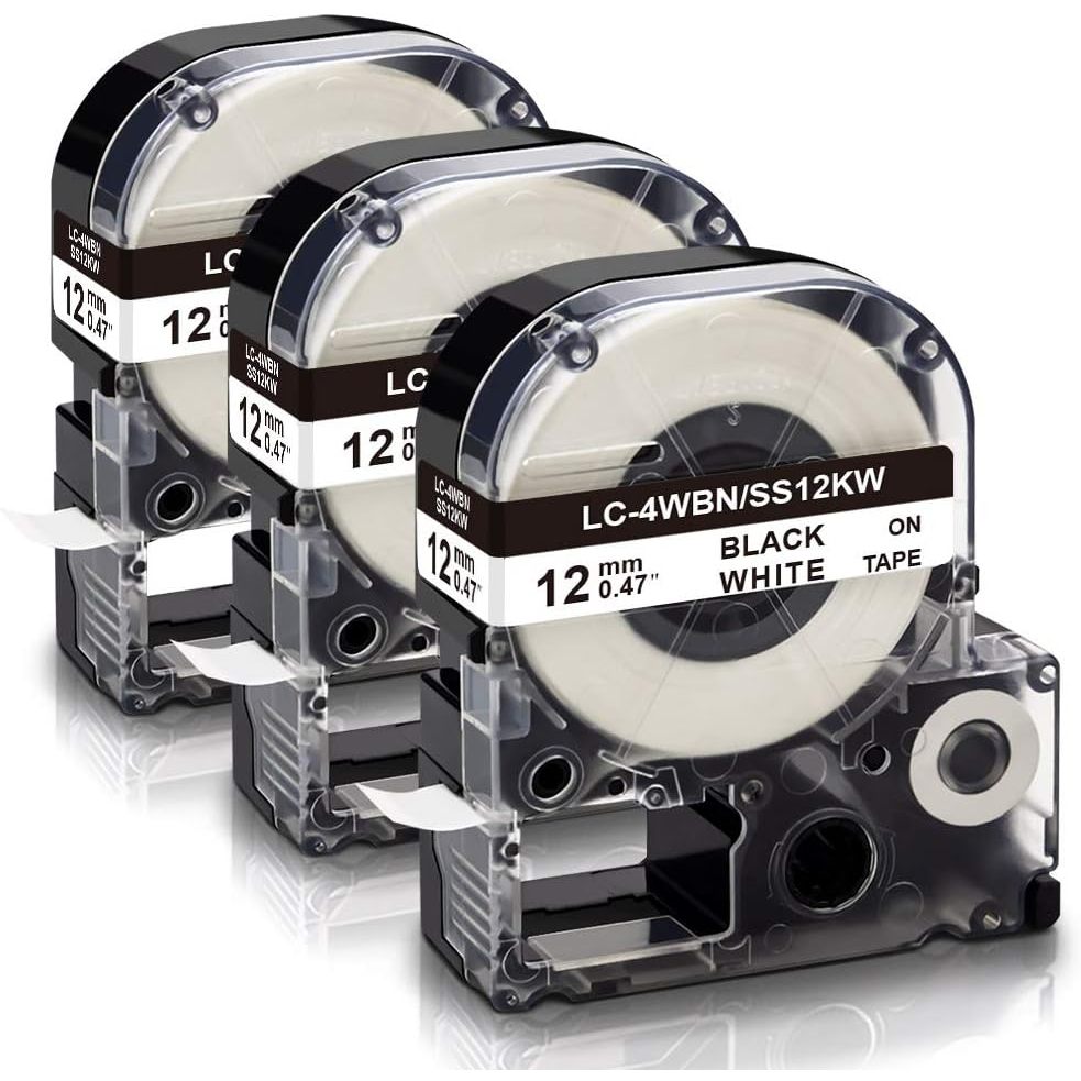 SS12KW Tape LC-4WBN9 Compatible for Epson/KingJim Label Cassette SC12YW SC12RW 12mm*8m