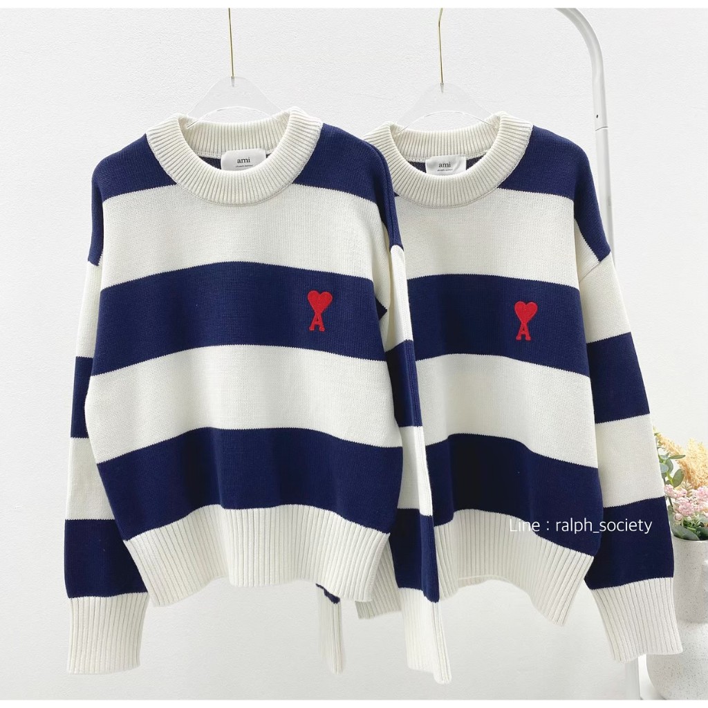 Ami Paris Striped Sweatshirt (NAVY/WHITE)