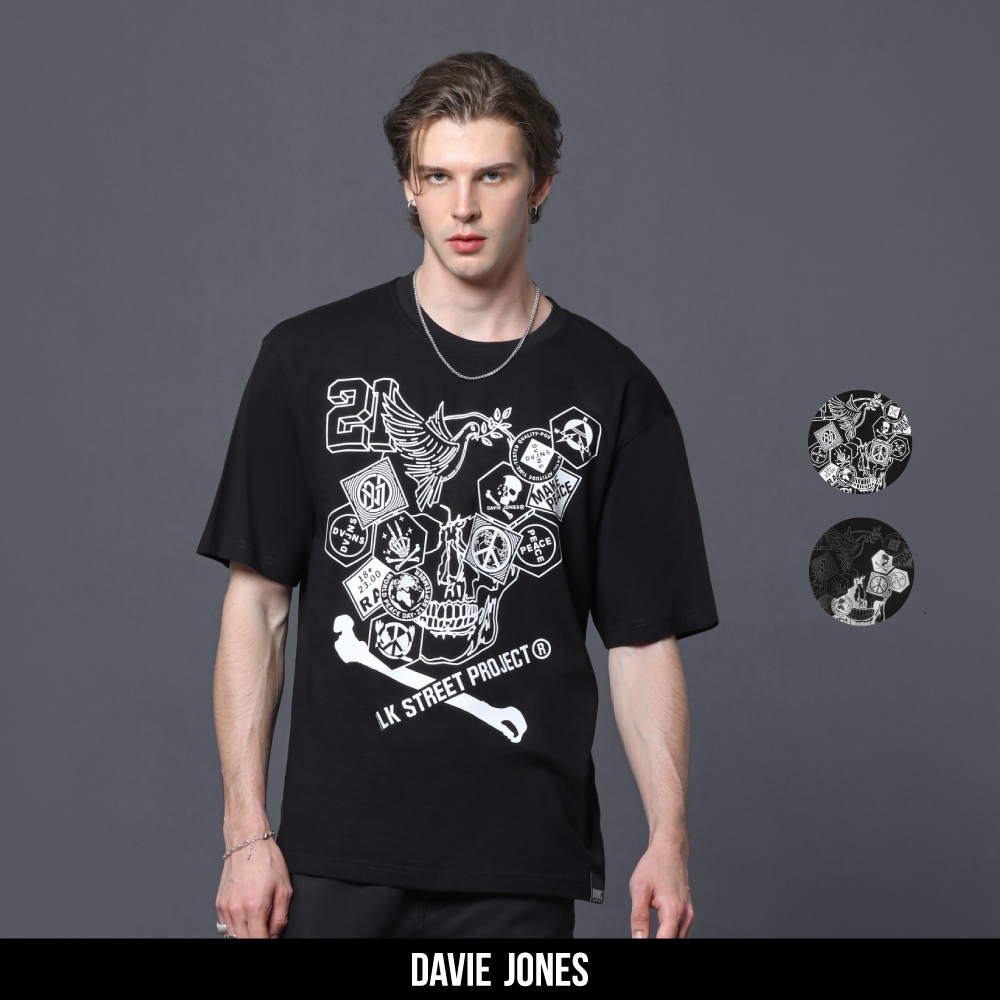 DAVIE JONES เสื้อยืด พิมพ์ลาย Graphic Oversize T-Shirt [ Black Street Project ] WA0199 WA0205 สีดำ