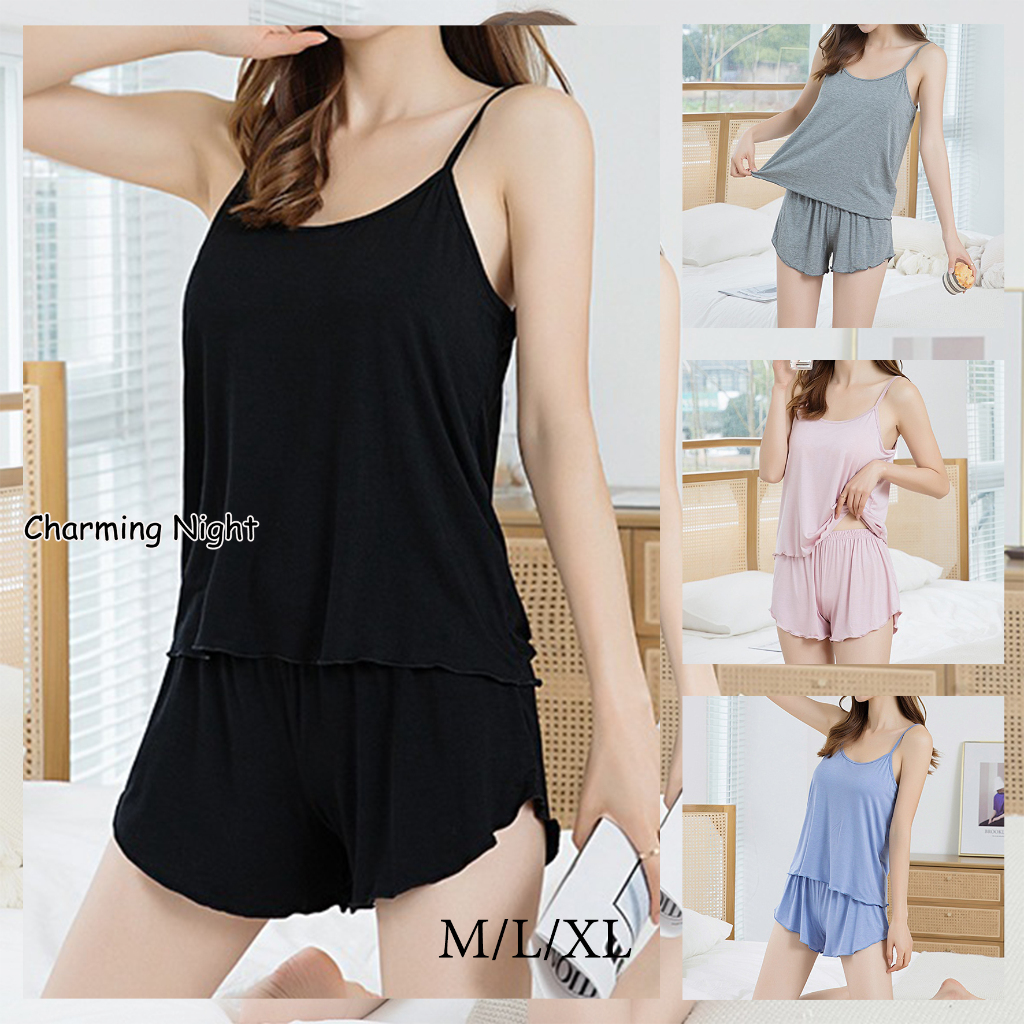 เซตชุดนอน ชุดนอนสายเอี๊ยมผ้าไหมน้ำแข็งฤดูร้อน🌸ชุดนอน ใส่สบาย xxl 🌙พร้อมส่งจากไทย H9043