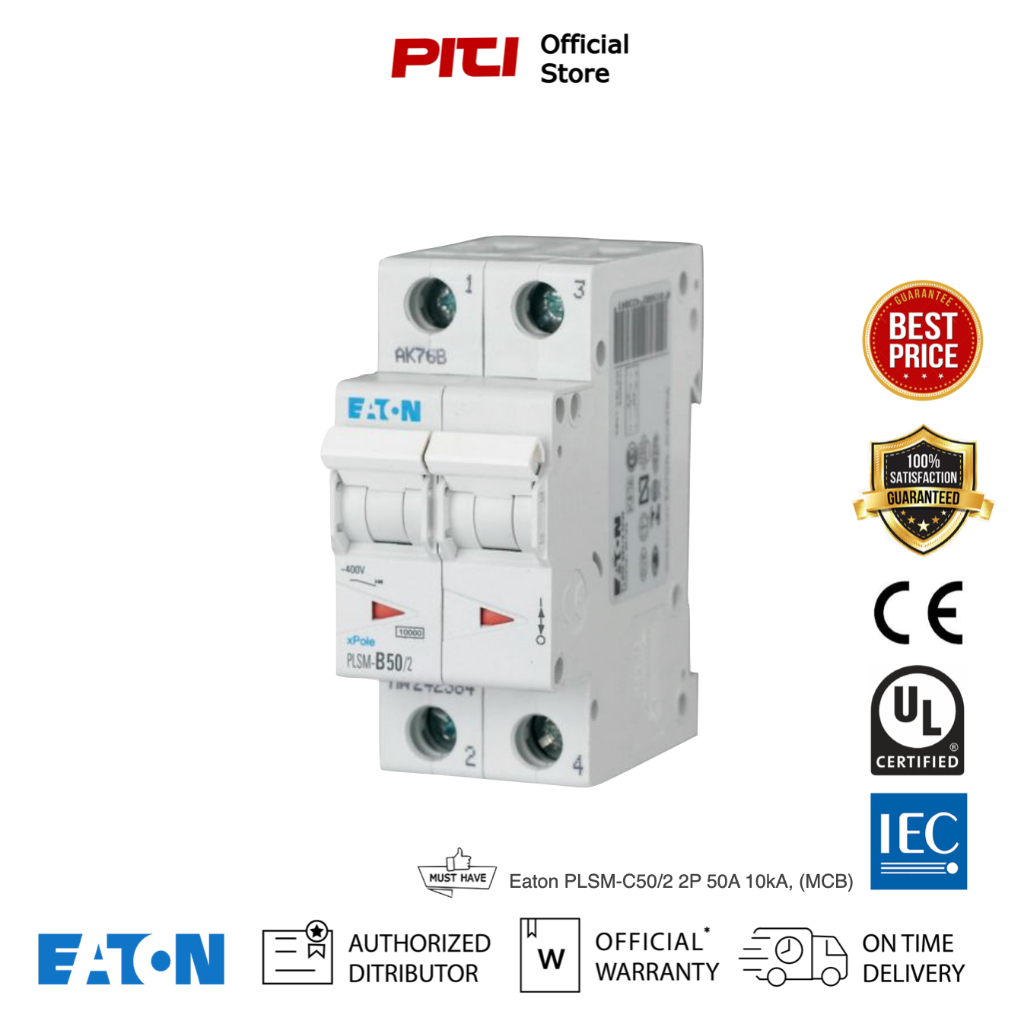 Eaton PLSM-C50/2 2P 50A 10kA, (MCB) Miniature Circuit Breaker