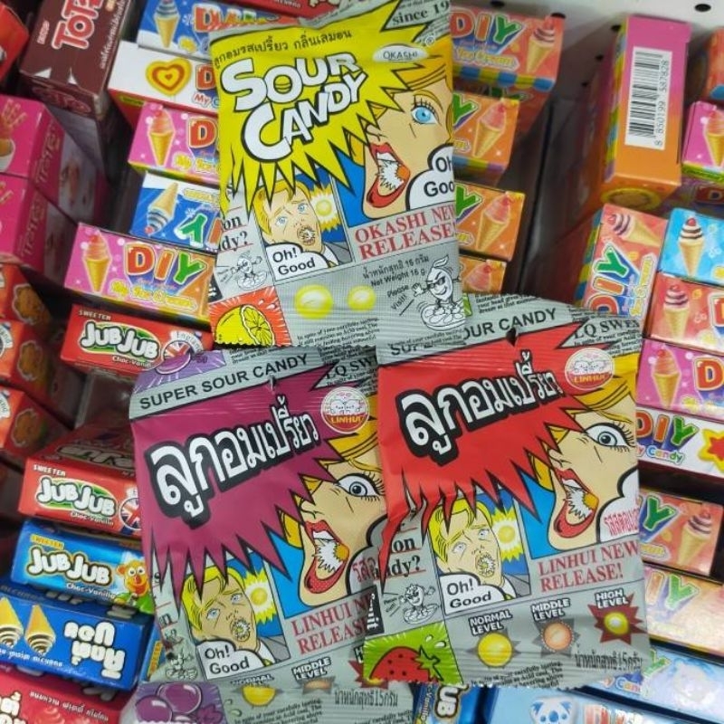 อร่อยจัด เด็ดจริง อมแล้วตาโต ลูกอมเปรี้ยว จี๊ดจ๊าด sour candy คละรส 3 ซอง