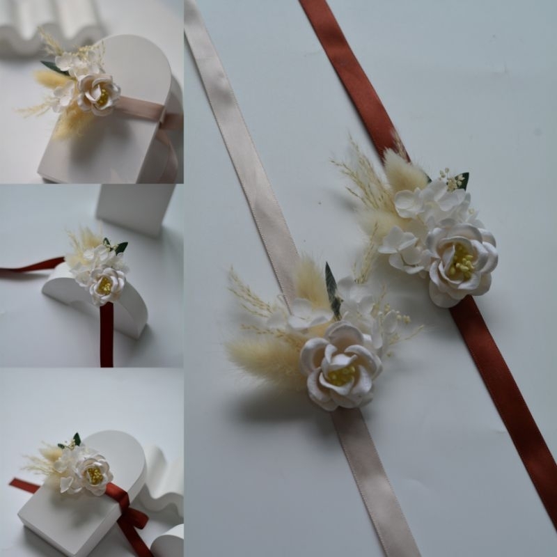 Memoryofflower•ข้อมือเพื่อนเจ้าสาว•luckyสีโทนขาว น้ำตาล