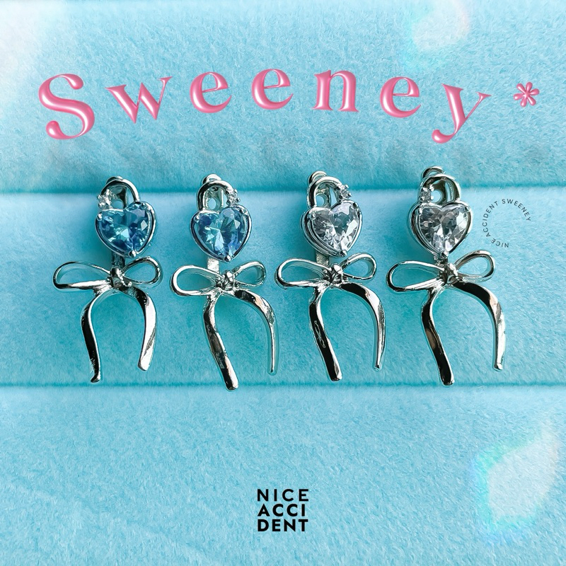 NICE ACCIDENT Sweeney Bow Lock heart shape | ต่างหูโบว์ หัวใจคริสตัล น่ารักใส่ได้ 2 แบบ