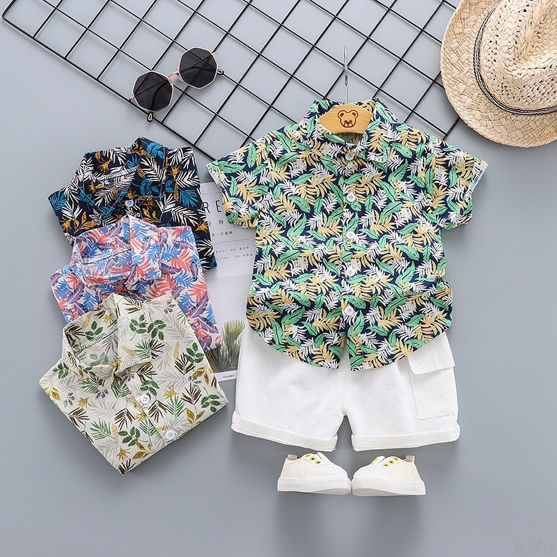 NEW ชุดเด็กแฟชั่น 2 ชิ้น ชุดชายหาด 🏖️ ชุดฮาวาย ชุดสงกรานต์ ผ้าcotton ผ้าดีคุณภาพสูง 1-7ปี FS-86