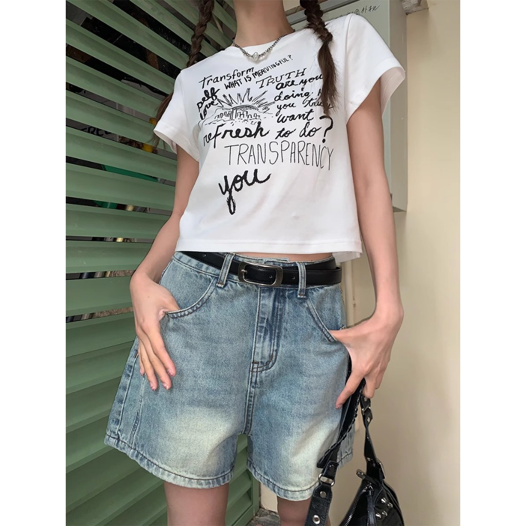 （พร้อมส่ง รับสินค้าภายใน 2วัน) เสื้อครอปสไตล์เกาหลี เสื้อยืดพิมพ์ลายการ์ตูนแขนสั้นเสื้อยืดผู้หญิงสำหรับหน้าร้อน baby tee - รูปที่ 4