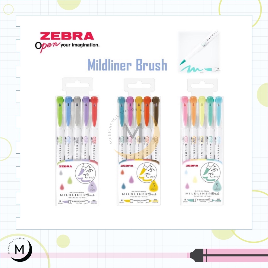 ZEBRA ปากกเน้นข้อความ 2 หัว Mildliner Brush หัวพู่กัน/หัวกลม มีให้เลือก 3 set หรือแบบเดี่ยว15 สี