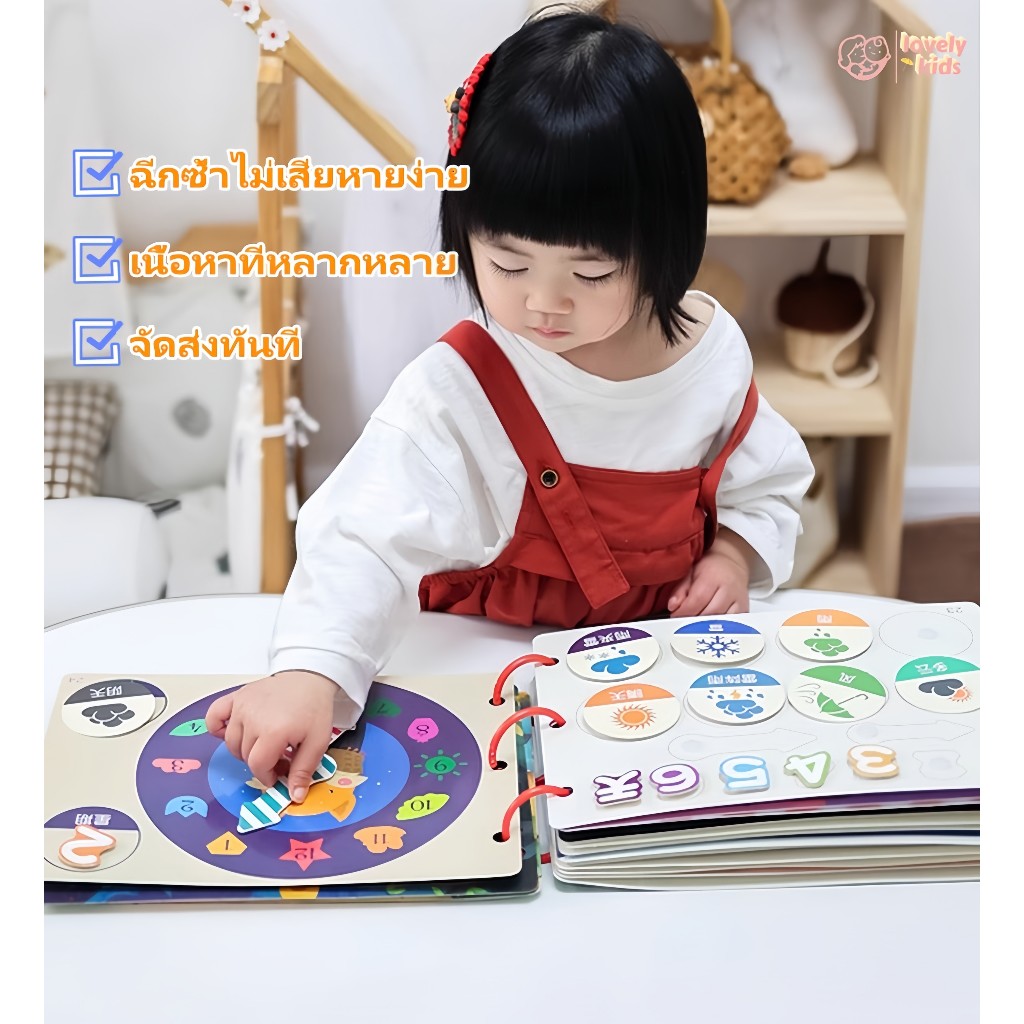 สมุดสติ๊กเกอร์เด็ก Quiet book หนังสือการตรัสรู้เบบี้ มือฉีกบัตรของเล่นสำหรับเด็กอายุ 1 ถึง 3 ปี สําหรับเด็กปฐมวัย
