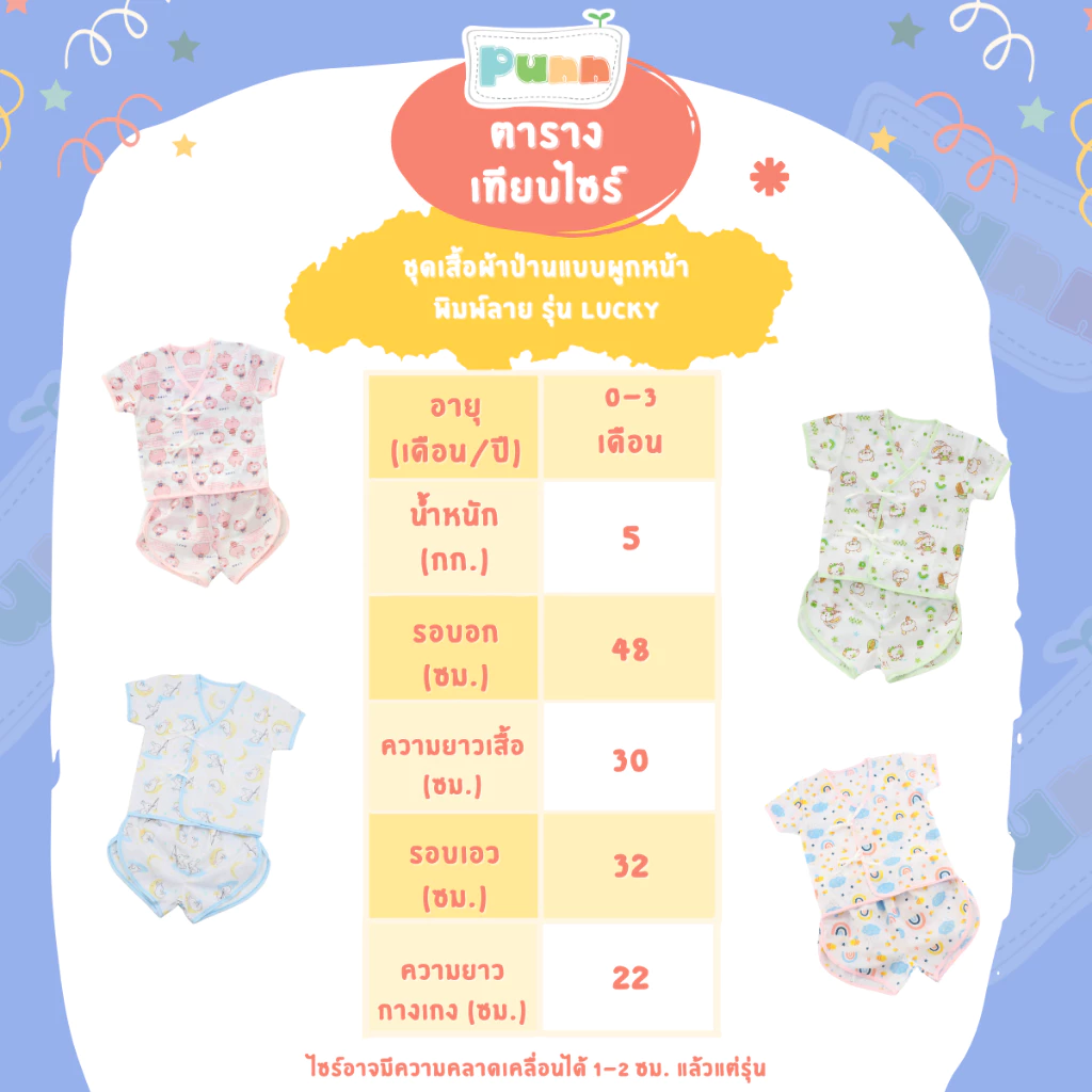 Natty punn ชุดเสื้อผ้าป่านแบบผูกหน้า พิมพ์ลายกระจาย 0-3 เดือน รุ่น Lucky thumbnail 4