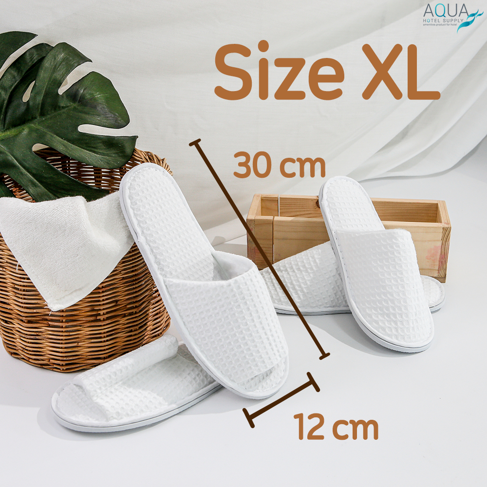 รองเท้าแตะในห้องพักแบบหัวเปิด-ปิด #สีขาว [ ขนาด L / XL ]  รองเท้าสลิปเปอร์ ผ้าวาฟเฟิล (ผ้ารังผึ้ง) Big waffle สวมใส่สบาย