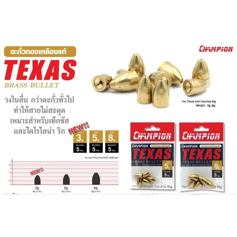 ตะกั่วเท็กซัส Texas Rig ใช้สำหรับเดินหนอนยางตกปลาใต้น้ำ มีแบบทองเหลืองและแบบธรรมดา