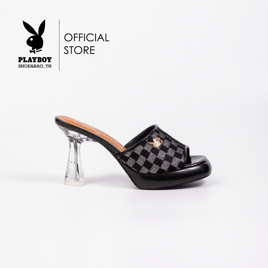 Playboy รองเท้าส้นสูง ลิขสิทธิ์แท้ รุ่น ST-H241C1159 ดีไซน์ส้นสูงส้นแก้วตัวสวม ตกแต่งลายหมากฮอต มี 2 สี สีครีมและสีครีม