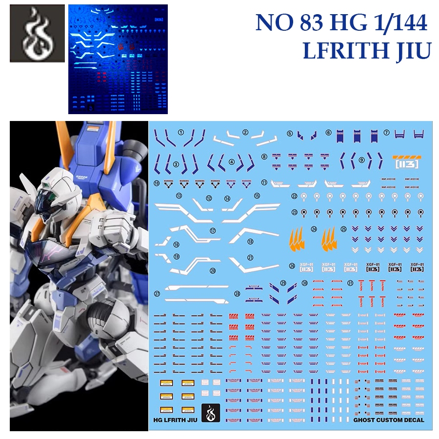 ดีคอลน้ำ [Ghost] HG 83 s LFRITH JIU [THE WITCH MERCURY] GUNDAM HG 1/144 WATER DECAL Fluorescent HG83