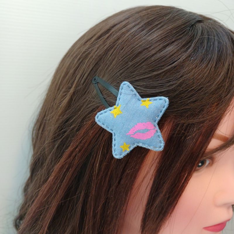 กิ๊บติดผมผ้ายีนส์สีเข้มสีอ่อน กิ๊บเป๊าะแป๊ะ กิ๊บดอกไม้ ยีนส์ประดับผมน่ารักสไตล์ลายดอท - รูปที่ 5