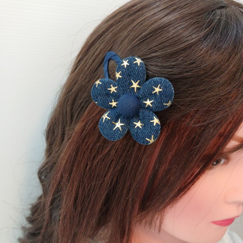 กิ๊บติดผมผ้ายีนส์สีเข้มสีอ่อน กิ๊บเป๊าะแป๊ะ กิ๊บดอกไม้ ยีนส์ประดับผมน่ารักสไตล์ลายดอท - รูปที่ 2