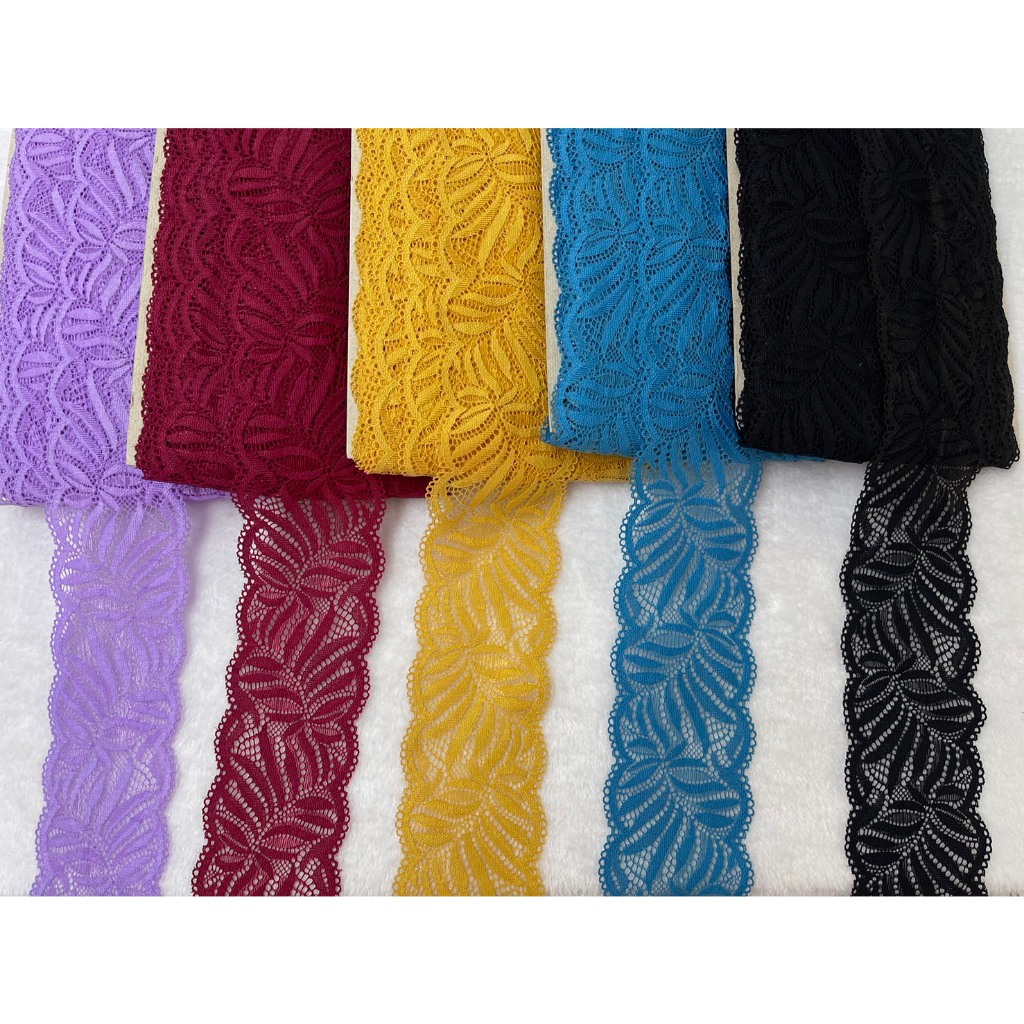 ลูกไม้ ลูกไม้ยืด ลูกไม้ตกแต่ง ต่อชาย ลายดอก กว้าง 2.75 นิ้ว ลายใหม่ หน่วยขายเป็นเมตร