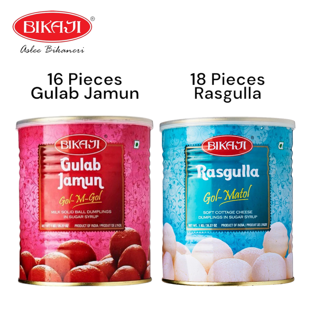 Gulab Jamun - Rasgulla 1kg Bikaji 1กก กุหลาบจามุน ขนมก้อนแป้ง หรือ 1กก นมผสมชีสในน้ำเชื่อม
