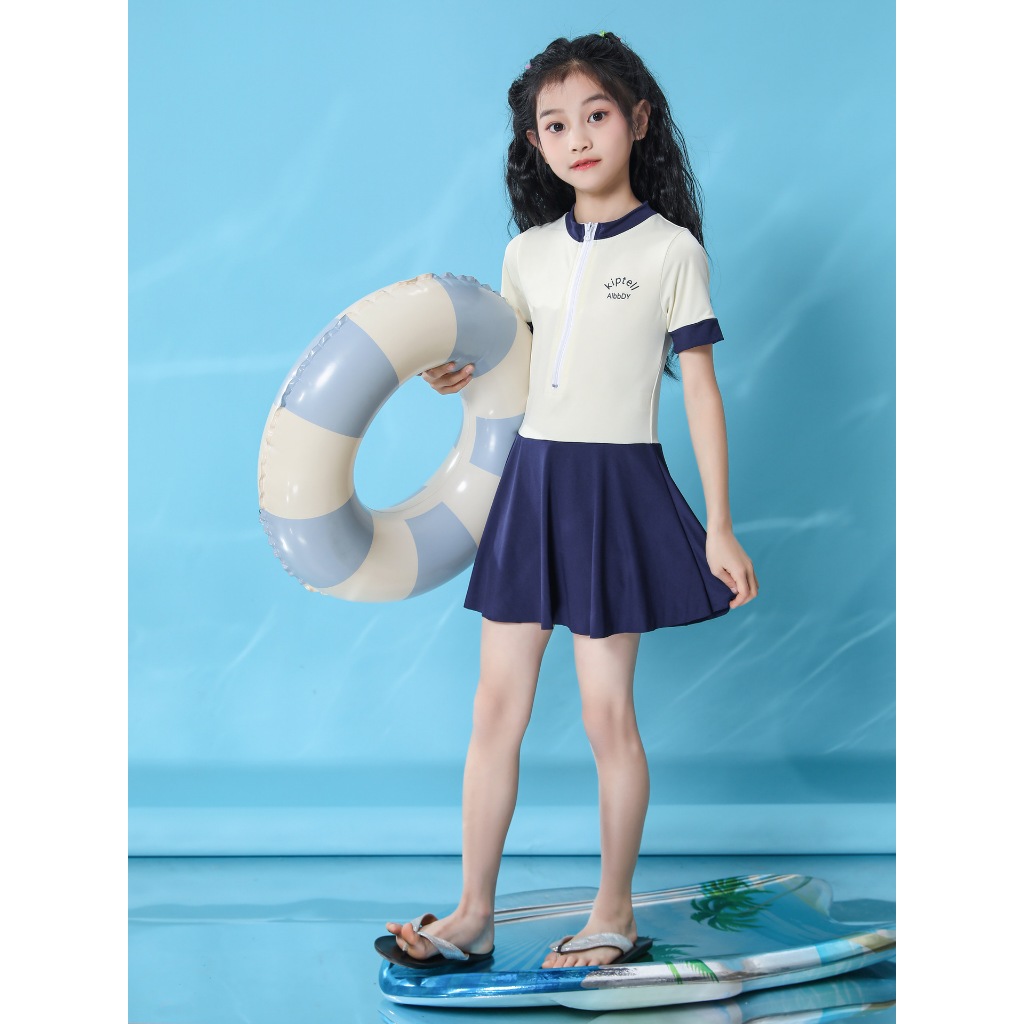 KIDZONE ชุดว่ายน้ำเเดรสเด็กผู้หญิง มีซับใน ซิปหน้า รุ่น A1375 ราคา ถูกที่สุด ดีลบีเคเค แกลเลอรีภาพที่ 7